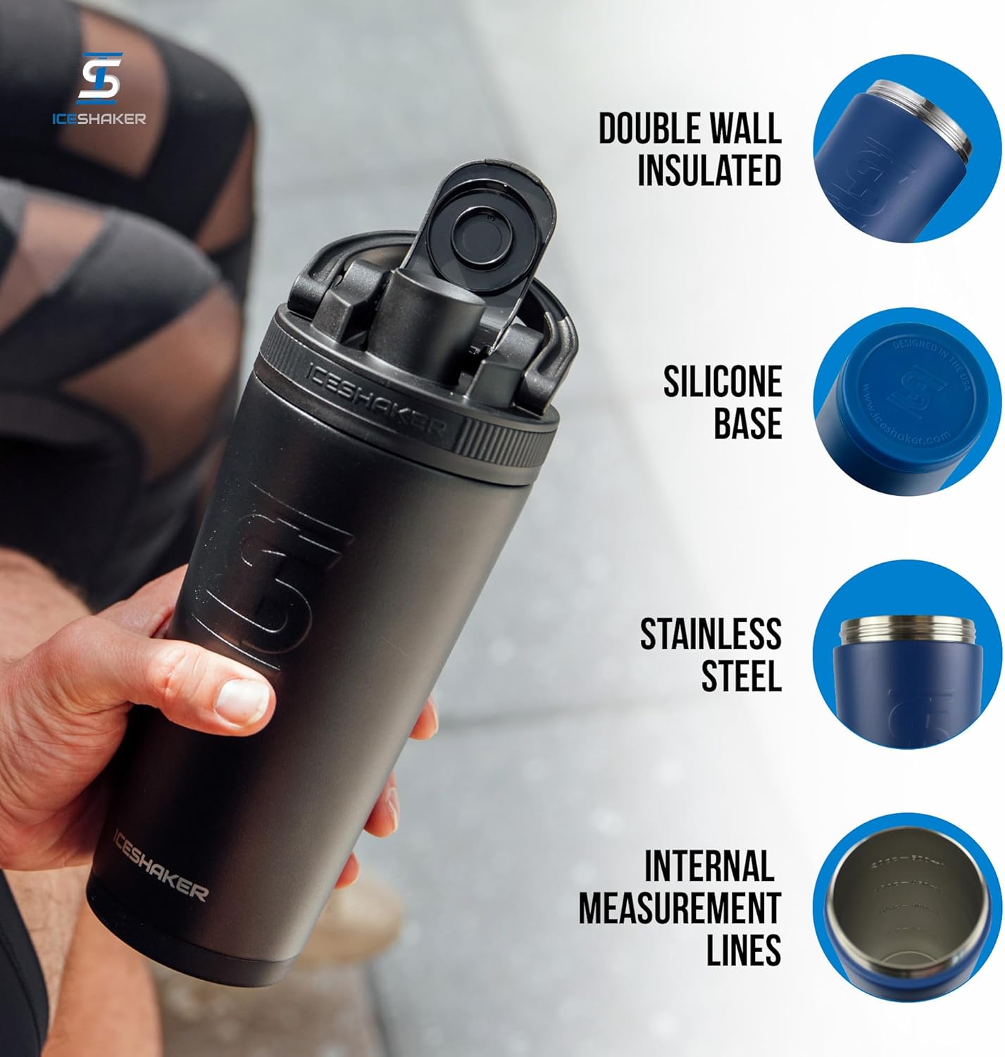 Ice Shaker Insulated Stainless Steel Shaker Bottle | 26oz, Navy | Cold for 30+ Hours | Insulated Cup with Twist-on Agitator | Odor-Free Bottle for Protein Shakes, Water, Smoothies, Cocktails - Image 2