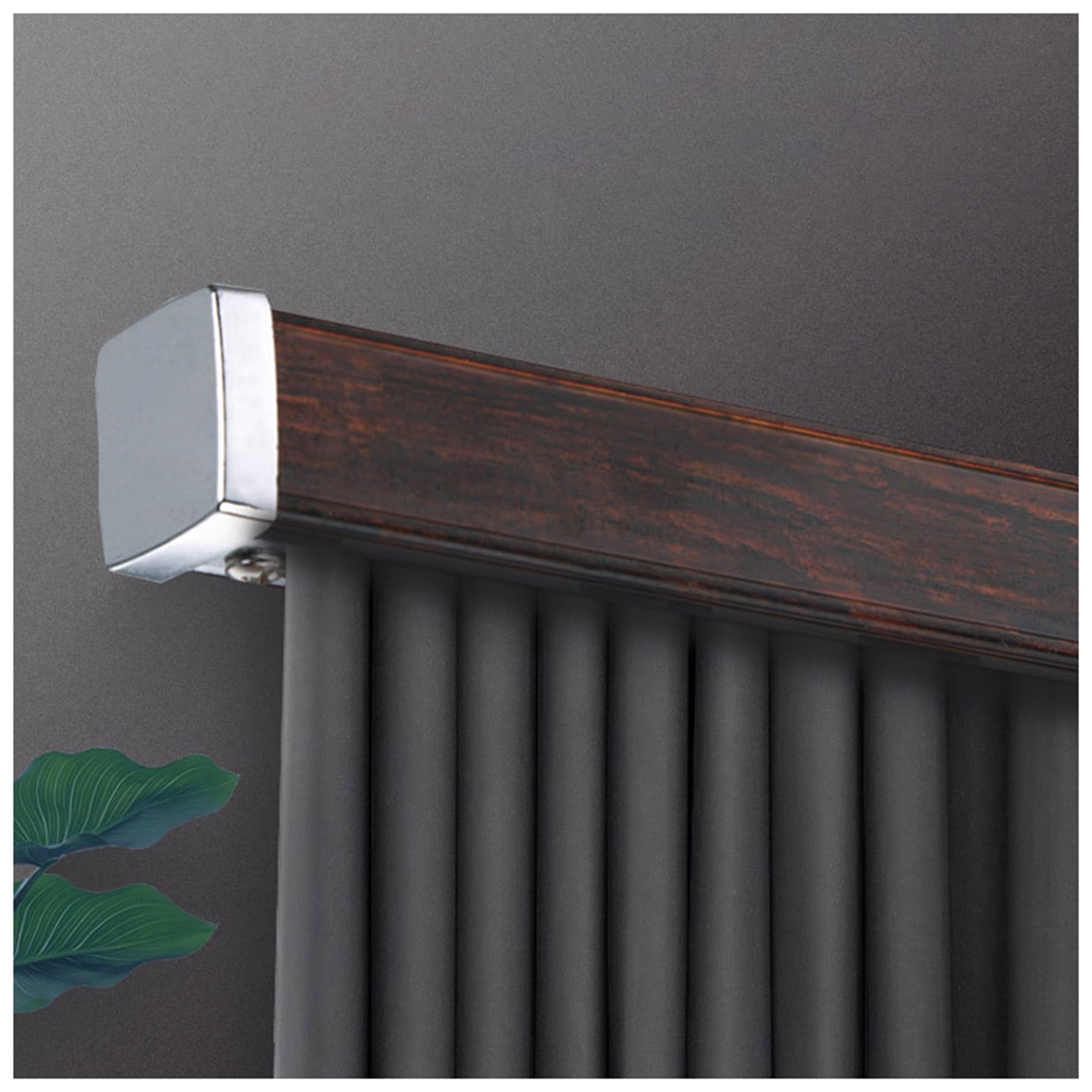 WQPMNYG Brown Wood Grain Curtain Rod Track System - Ceiling/Wall Mounted Room Divider, Metal Privacy Partition Separator, 9.5ft Shower Divider Rails for Home Use