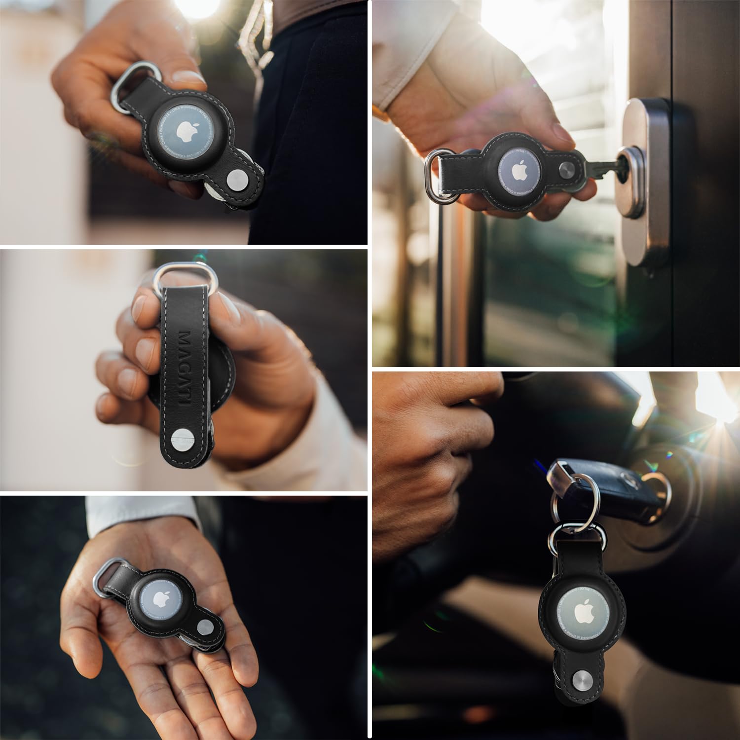 Etui porte-clés compatible avec AirTag homme & femme en cuir véritable: Organiseur compact jusqu'à 7 clef + Jeton chariot et Service de restitution des clefs