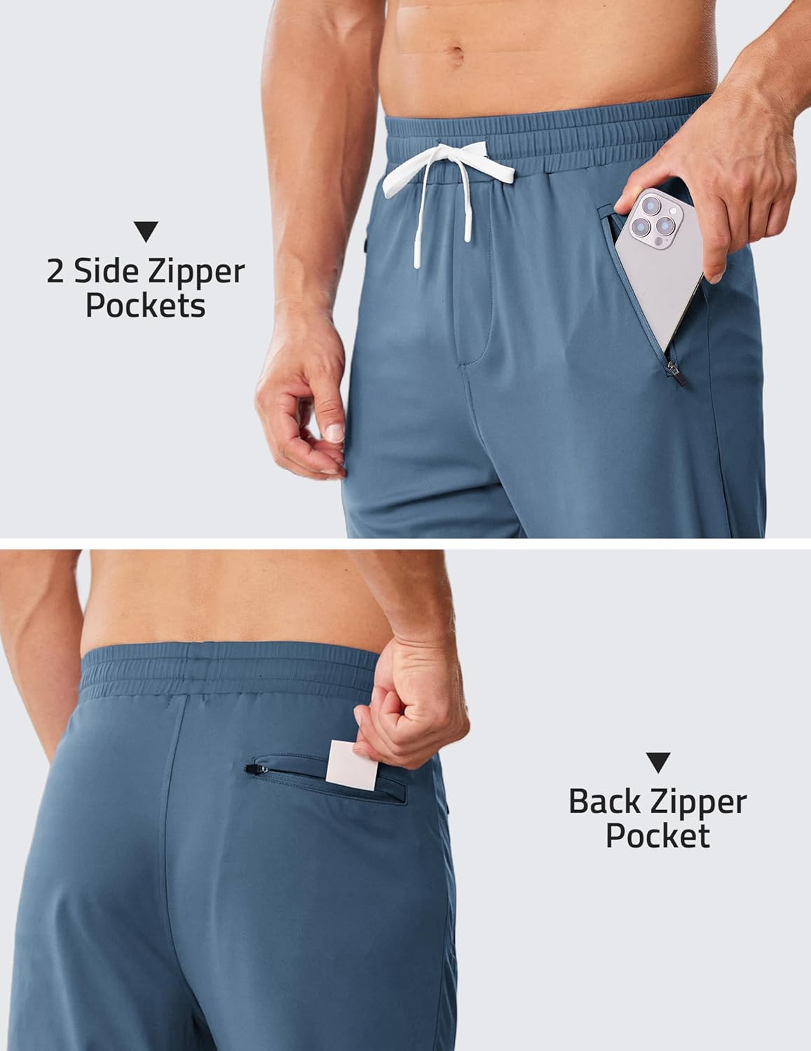 PINSPARK Men's Joggers with Zipper Pockets Stretch Lightweight Athletic Track Pants Gym Quick Dry Workout Pants for Men - Image 4