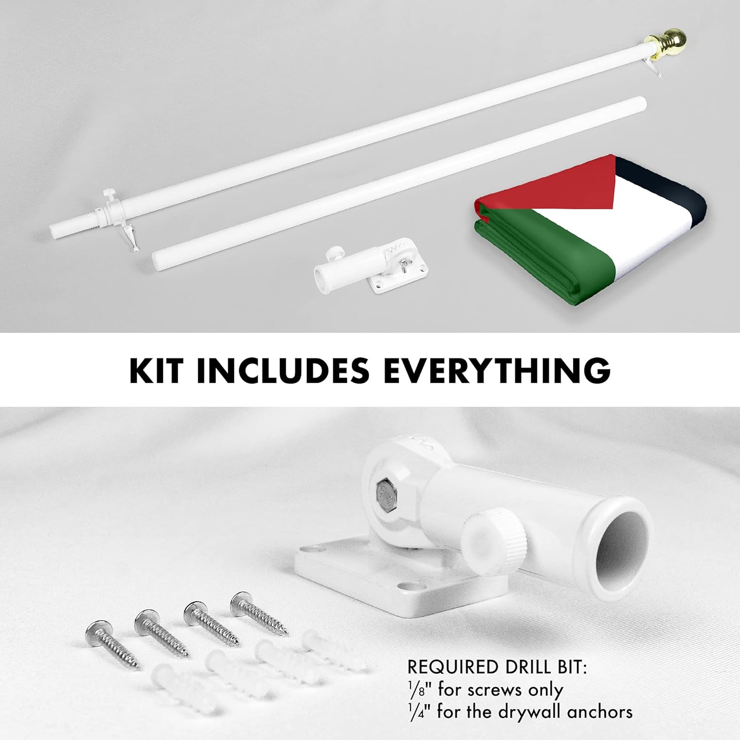 G128-6 Feet Spinning Flagpole (White) Palestine 150D Flag Brass Grommets Printed 3x5 ft (Flag Included) Aluminum Flag Pole