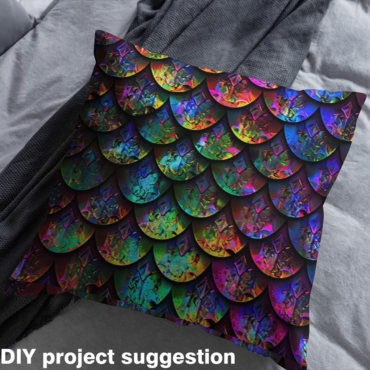 Erosebridal Dragon Scales Decorative Fabric,Gradient Rainbow Mermaid Upholstery Fabric for Chairs Sofa,Magical Dragon Skin Indoor Outdoor Fabric,Abstract Funny Animal Fabric by The Yard,5 Yards