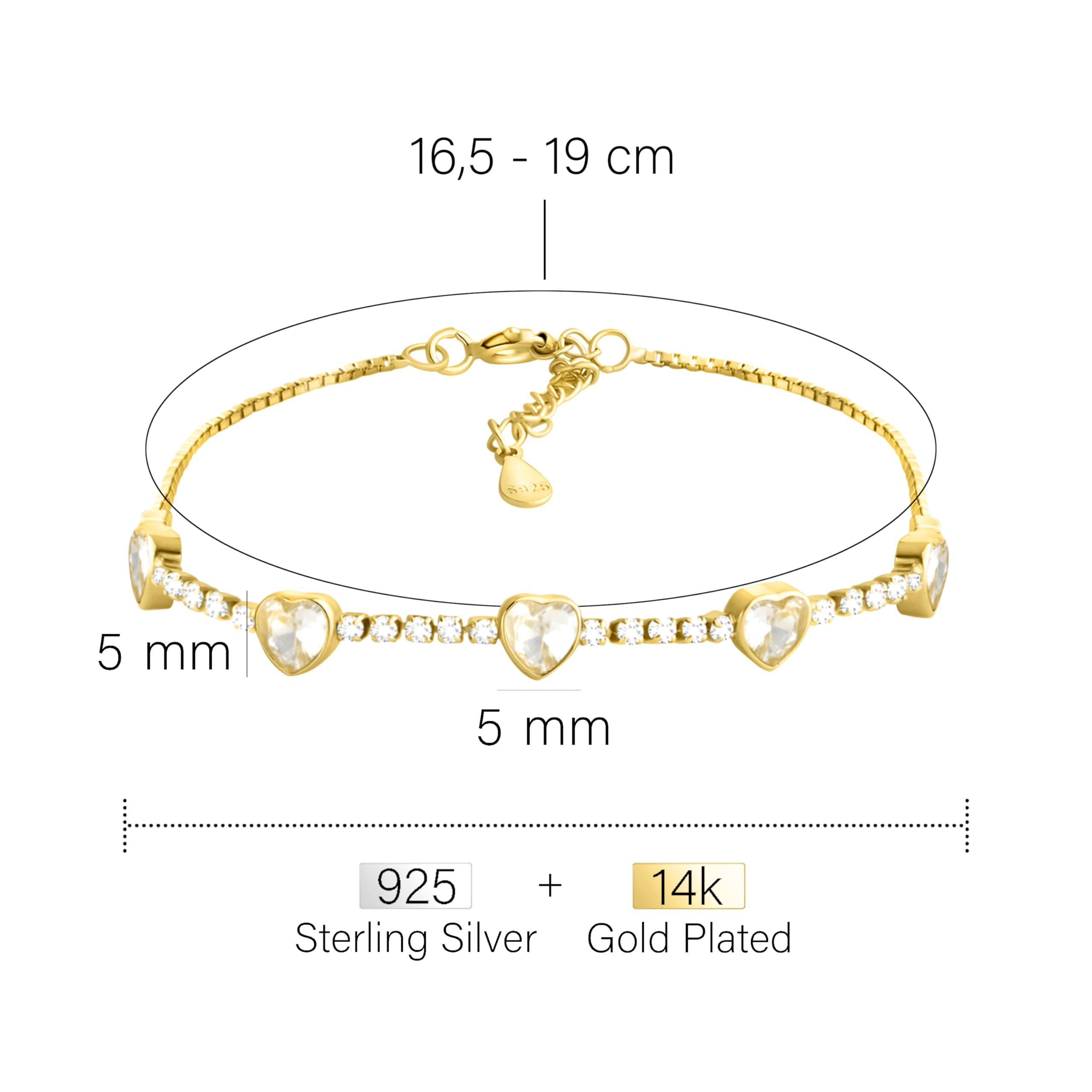 Sofia Milani - Bracciale da Donna in Argento 925 - con Pietra Zircone - Ciondolo a Cuore