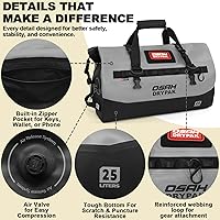 Vista 4 de Bolsa de lona impermeable 25L40L60L Bolsa trasera de motocicleta resistente, bolsa seca enrollable para viajes, camping, canotaje, kayak, aventura