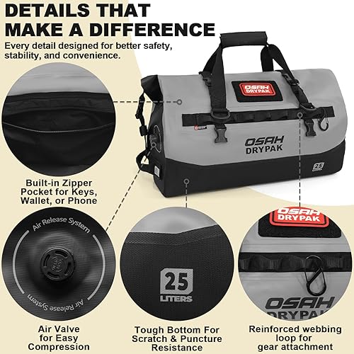 Miniatura 3 de Bolsa de lona impermeable 25L40L60L Bolsa trasera de motocicleta resistente, bolsa seca enrollable para viajes, camping, canotaje, kayak, aventura