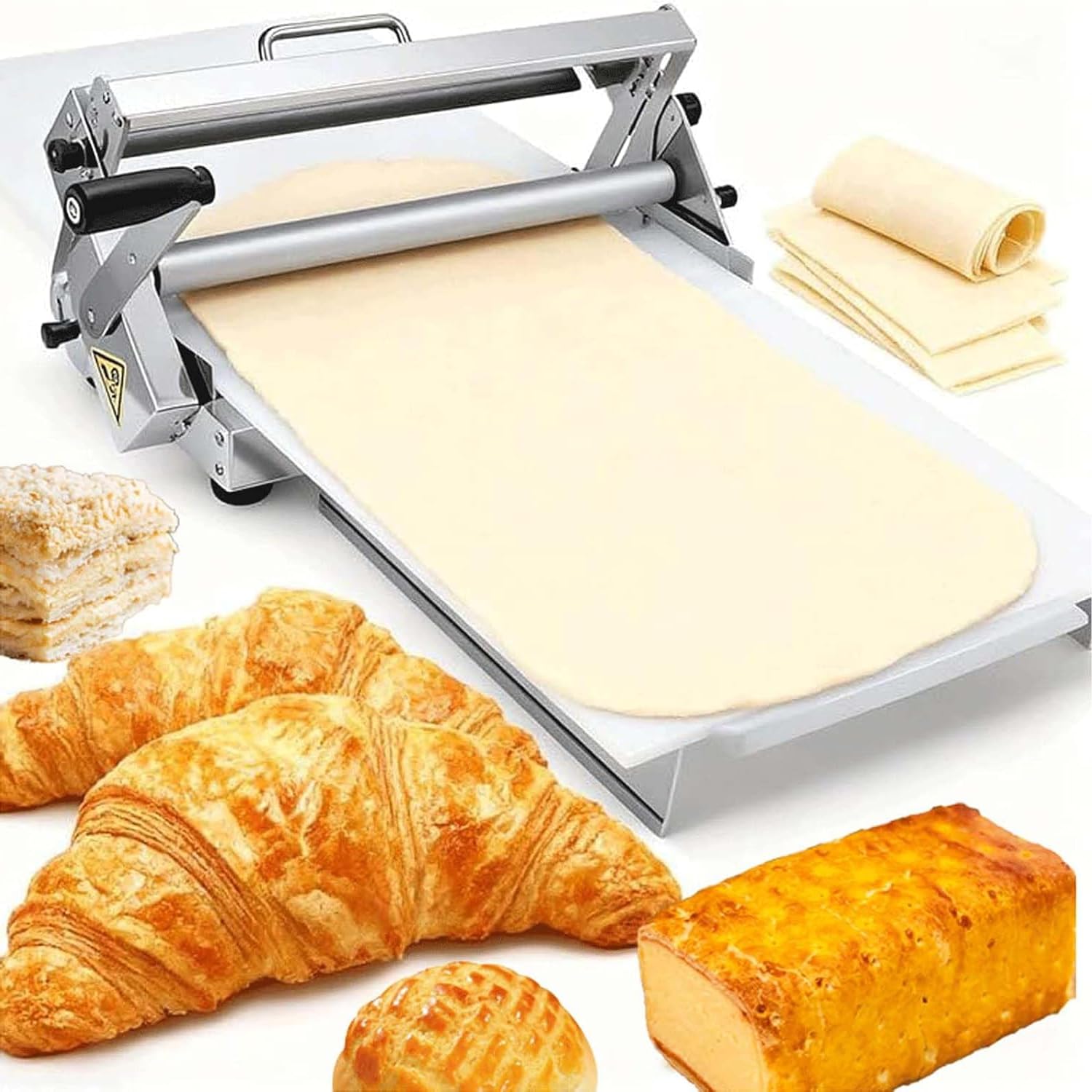 Ręczna prześcieradła do ciasta ze stali nierdzewnej, Regulowana grubość 0,04-1,06 cala, kompaktowy składany wałek do ciasta do rogalików Pizza i makaron, Łatwy do czyszczenia piekarni Sprzęt do użytku