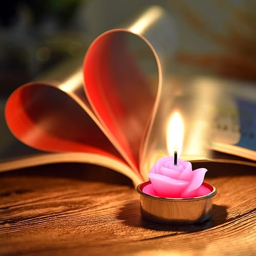 Miniatura 4 de TecUnite 12 velas de rosas hechas a mano, delicadas velas de rosas para San Valentín, spa, fiesta, boda, regalo para decoración del hogar (rosa)