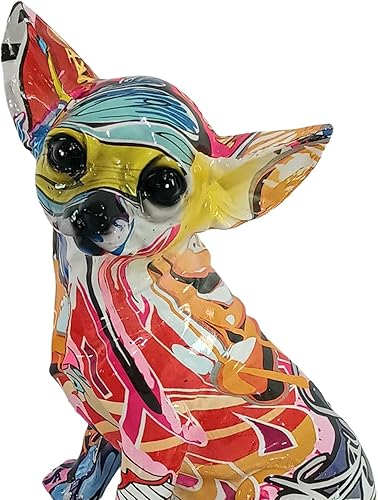 Miniatura 10 de Figura de perro Chihuahua  Estatua de animal para sala de estar, dormitorio, estantería, gabinete, decoración de escritorio, grafiti manchado