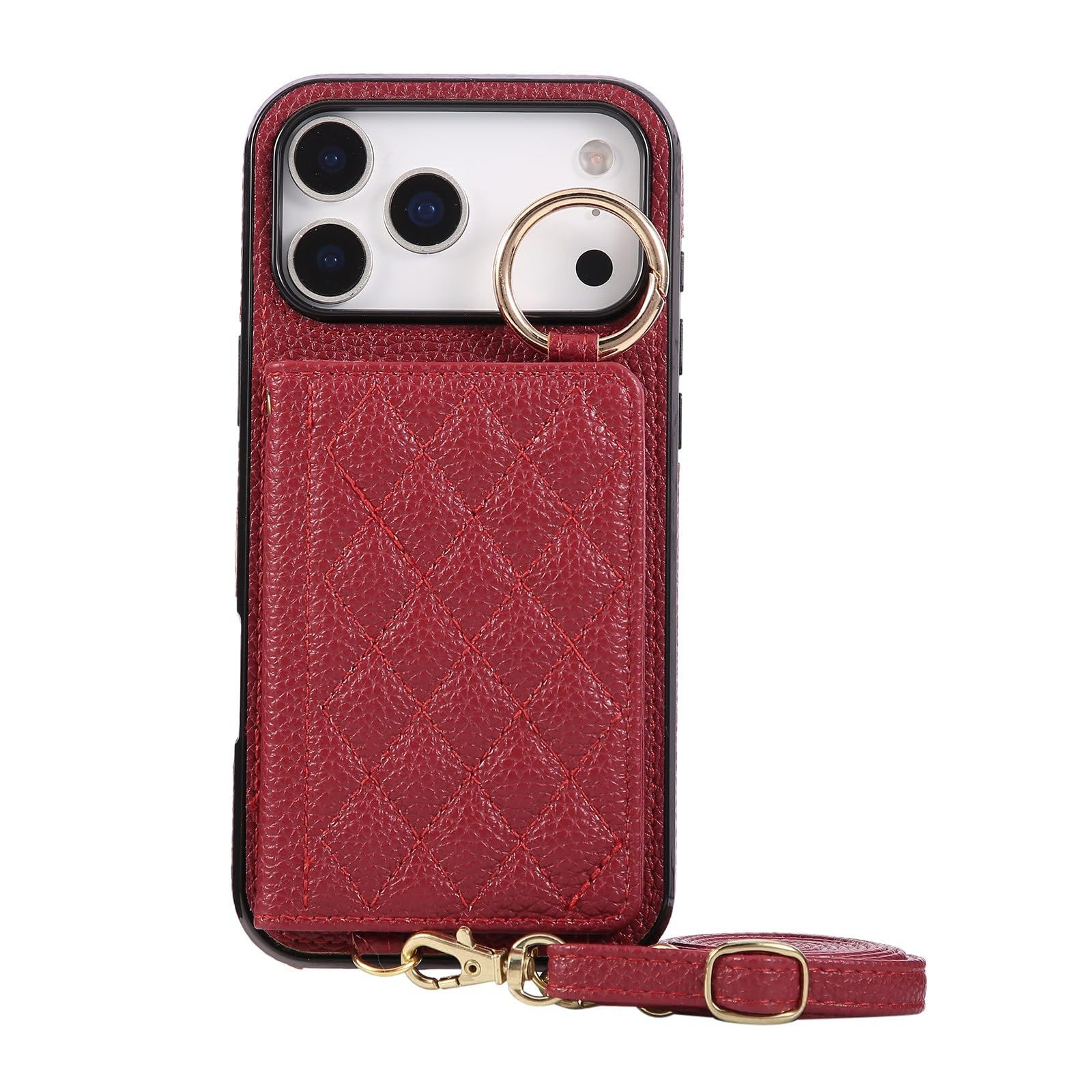 Etui crossbody do iPhone 17 Pro Max/17 Pro/17 Air/17, smukłe, modne, skórzane etui z przegródkami na karty, funkcją podpórki, czerwone, 17
