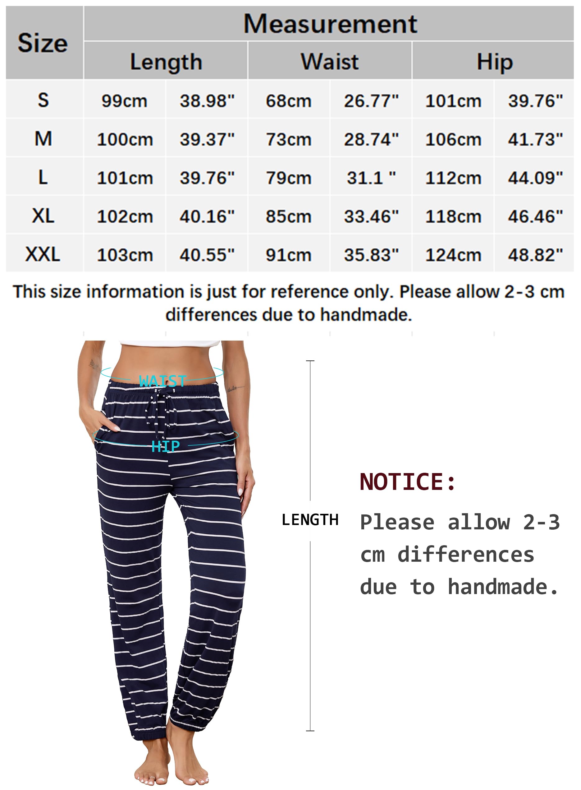 Lovasy Pantalon Pijama Mujer Algodon Raya Pantalones Mujer Invierno Ancho Pantalón con Bolsillos y Cordón