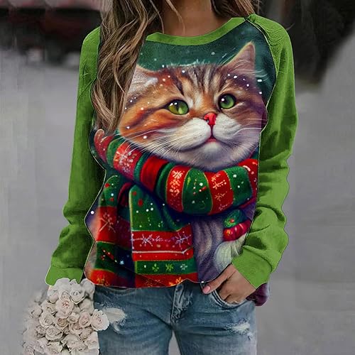 Miniatura 2 de Sudaderas feas para mujer con estampado de animales de Navidad, manga raglán, bloque de color, túnica de otoño, camisas de entrenamiento con cuello