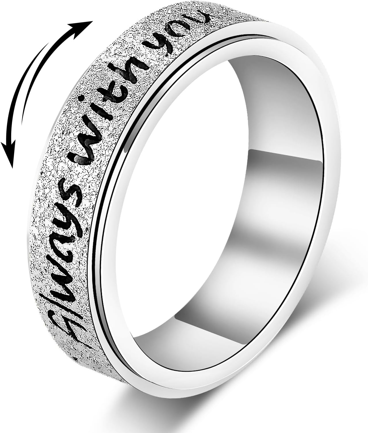 Fidget Spinner Ring for Women - Always With You Love Promise Friendship Rings, Stainless Steel Anxiety Relief Fidget Toys for Adults, Jewelry Mothers Day Birthday Valentine's Day Gifts for Dad Mom Wife Grandma Best Friend