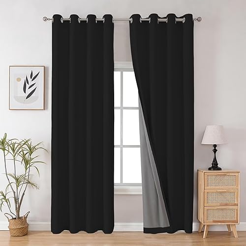 Joydeco Cortinas opacas de 108 pulgadas de largo, cortinas negras extralargas negras para sala de estar, dormitorio, cortinas de oscurecimiento