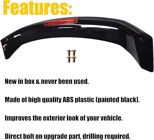 Miniatura 3 de Alerón de maletero negro brillante con lámpara de freno de repuesto para Honda Civic 4 puertas Sedan 2013-2015