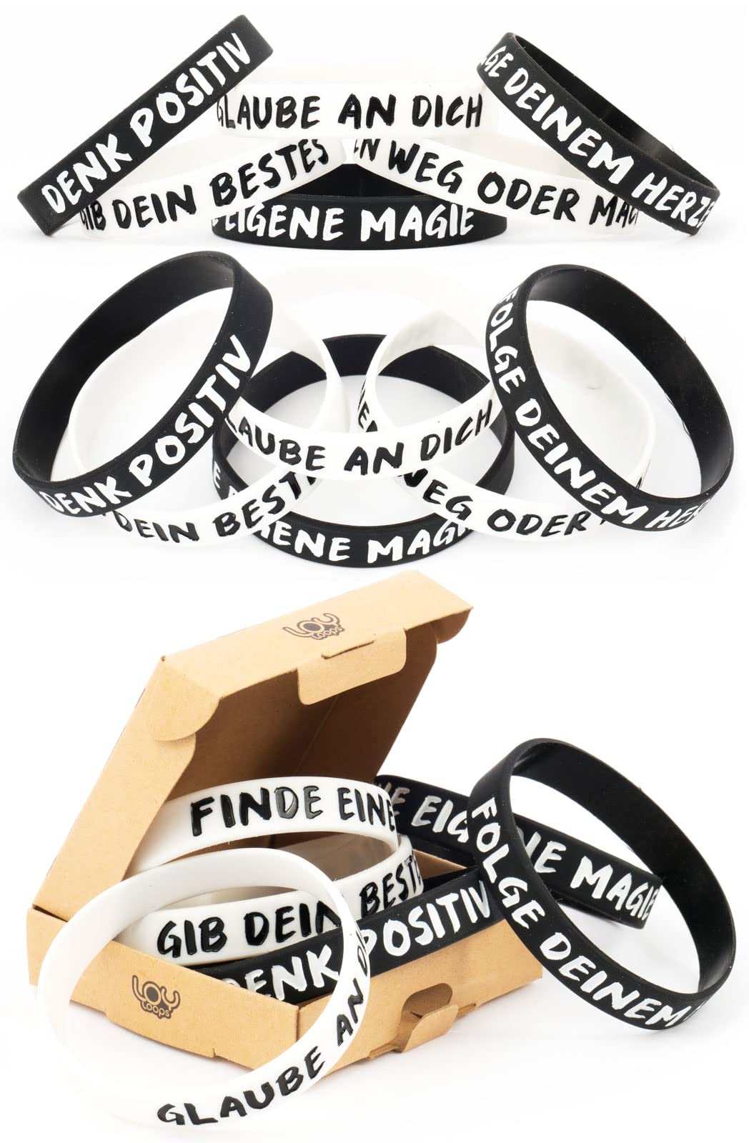 Lot De 24 Bracelets De Motivation Pour Enfants - Messages Positifs En Allemand, Silicone, 18 Cm