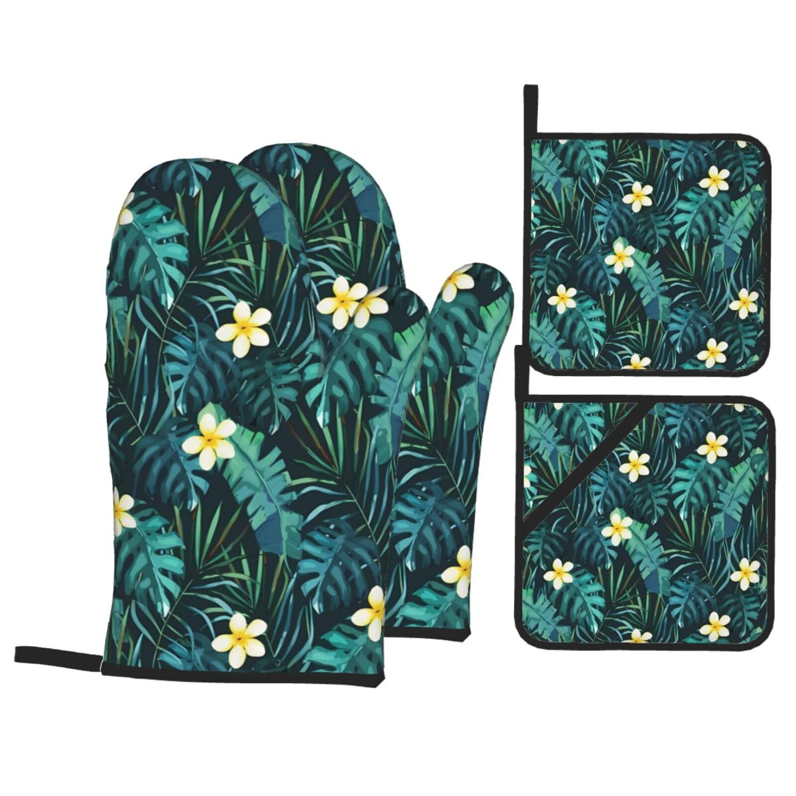 HJFCZH Hawaiian Prints Kitchen Throw Set: Durable Oven Layers with Waterproof Polyester – 4 Piece Heat Protection System