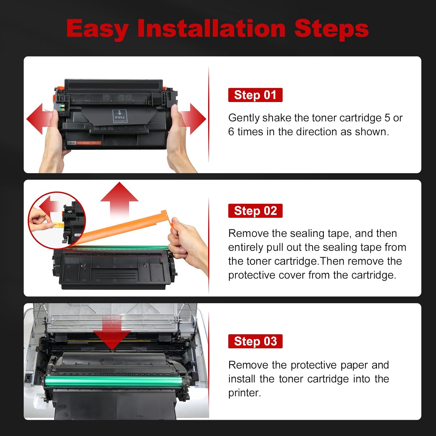 v4ink Compatible 121 Black Toner Cartridge CRG-121 CRG121 (3252C001) Replacement for ImageClass D1620 D1650 Printer High Yield Ink, 4-Pack