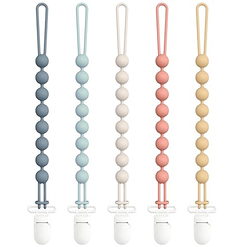 Cuddle Campus Soporte de clip de silicona para chupete con diseño de una pieza, paquete de 5 clips suaves y flexibles para bebé niño y niña, juego 1