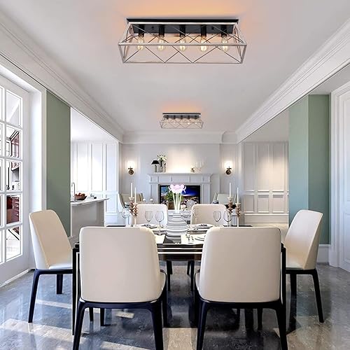 Miniatura 3 de Lámpara de techo grande de 31.5 pulgadas, diseño de jaula de metal en forma de X, regulable con 5 luces cerca del techo, estilo rústico y industrial