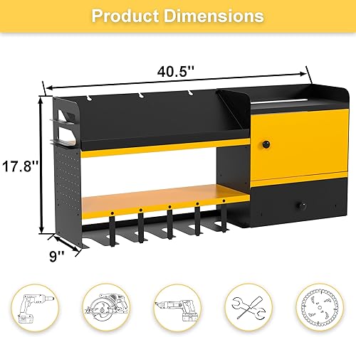 Miniatura 5 de GDLF Organizador de herramientas eléctricas de alta resistencia con estación de carga, organizador de garaje de montaje en pared extragrande con