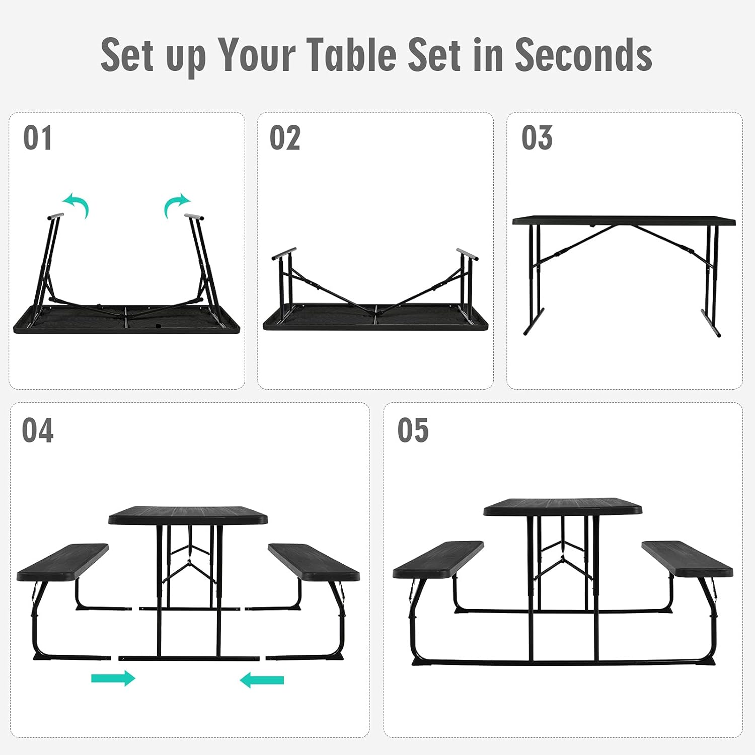 Setup steps for GYMAX Folding Picnic Table