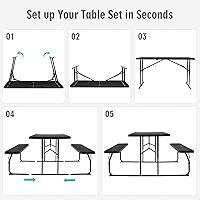 Vista 6 de GYMAX Mesa de pícnic, mesas de picnic plegables de 550 libras con bancos y asientos, resistente a la intemperie, mesa de picnic portátil de fácil