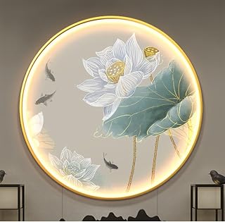 3D Lotus Wall Art, LED Lighted Wall Sculpture, Round Hanging Decor | Crystal, Minimalist Installation, Living Room Accents, Modern Home Entrance, Silent Operation(A-LED,100cm/39.4in)