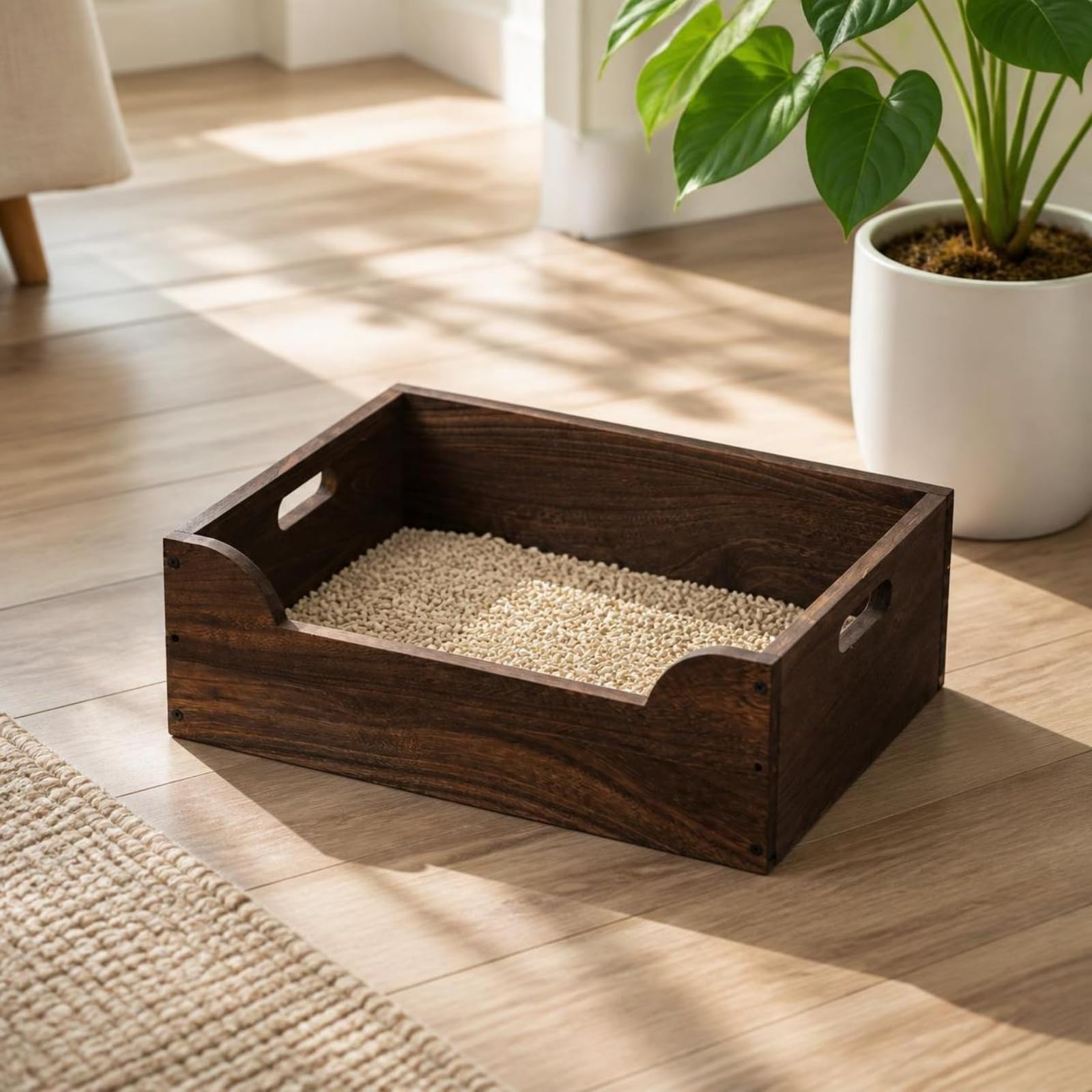 Bandeja Sanitaria para Gatos Arenero Aseo Caja Bandeja de Madera con Diseño Abierto para Aireación y Limpieza Ágil Corte Frontal Bajo de 9.5 Cm Fácil