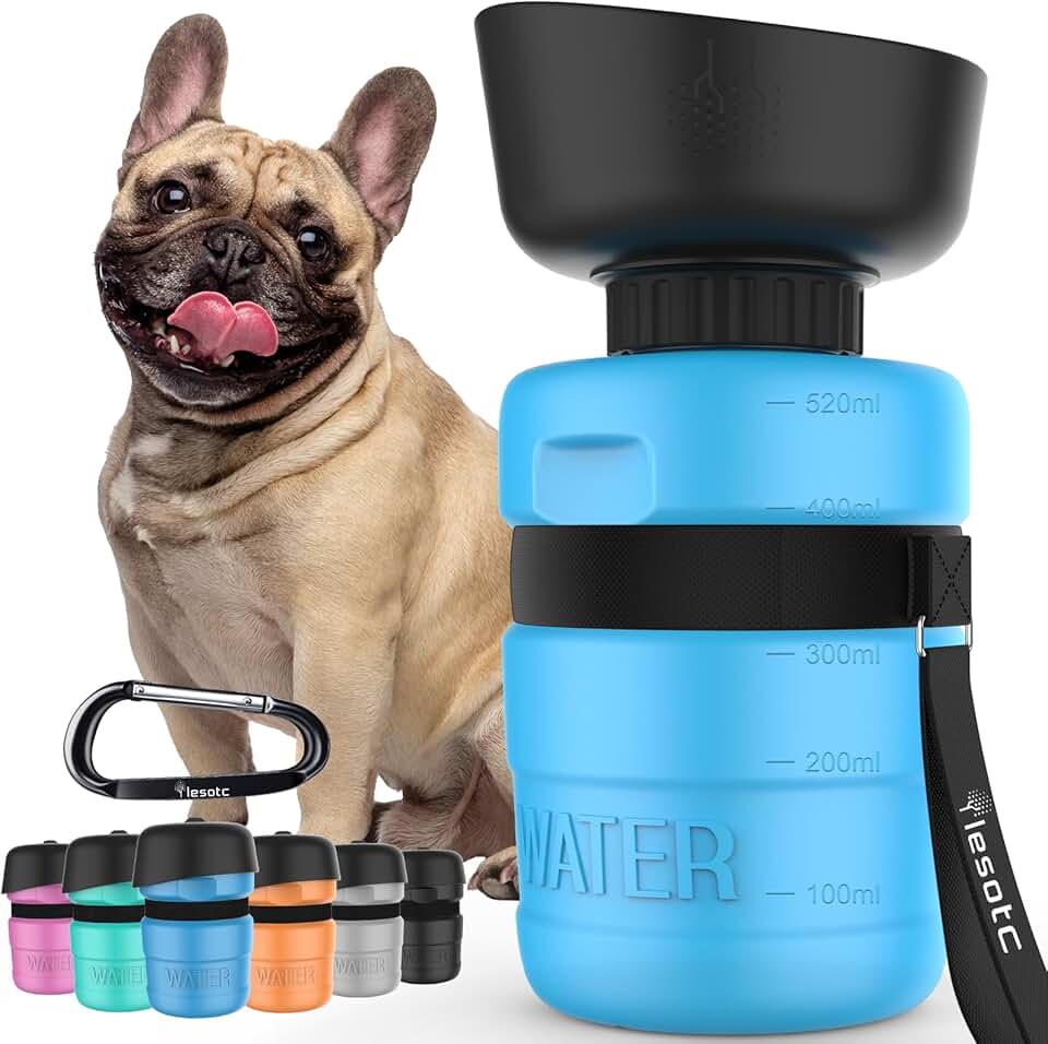 lesotc Dog Water Bottle, Portable Water Dispenser with Bowl