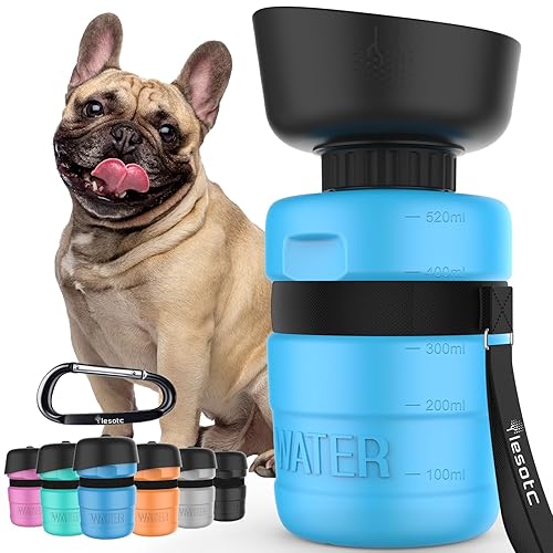 lesotc Dog Water Bottle, Portable Water Dispenser with Bowl, Leak