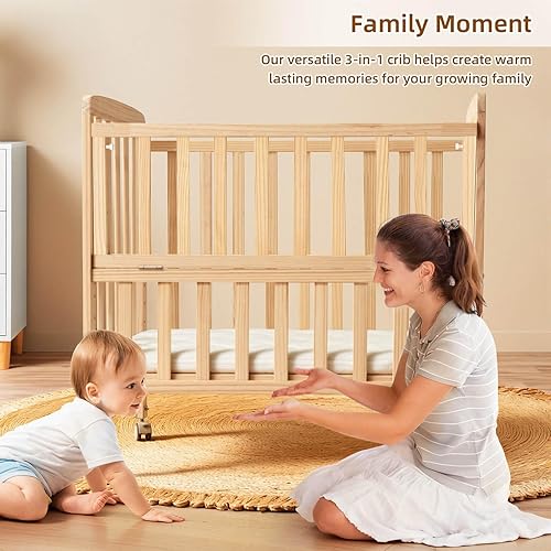 Miniatura 7 de Mini cuna convertible  Moisés portátil con colchón incluido, cuna de bebé de 3 alturas con lado que se abre para habitación pequeña y recién nacidos