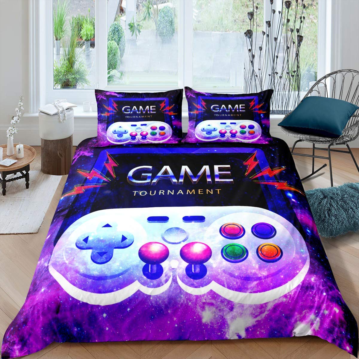 Housse de couette gamer galaxy pour transformer la chambre d'un ado passionné de jeux vidéo