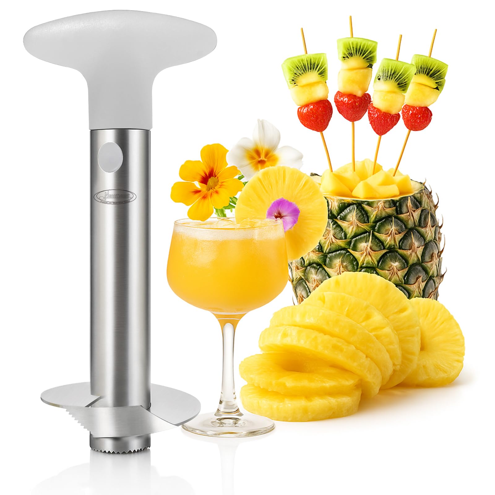 Pineapple Cutter Slicer and Corer, Upgraded Stainless Steel Pineapple Cutter & Pineapple Corer with Reinforced Sharp Blade, Multifunctional Fruit Peeler and Slicer Tool for Home & Kitchen（Clear）