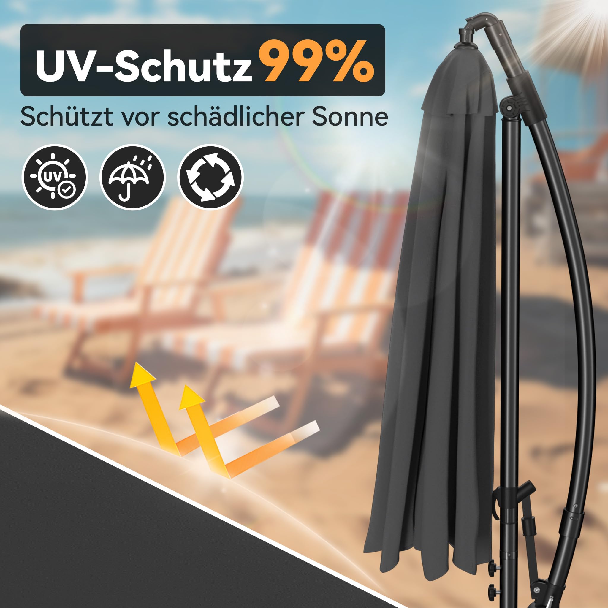 Froadp Ampelschirme mit Kurbel Alu Sonnenschirme Höhenverstellbar Balkonschirm UV40+ Sonnenschutz Windfest Gartenschrime Wasserdichte Marktschirm