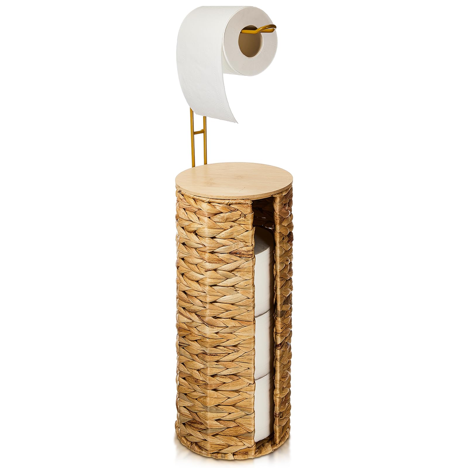 Ziliny Wicker Toilet Paper Holder with Lid Water Hyacinth Toilet Paper Storage Free Standing Woven Toilet Paper Holder for Bathroom Toilet Boho Bathroom Decor Farmhouse Toilet Paper Storage