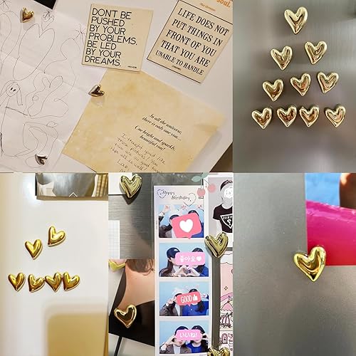 Miniatura 47 de 20 imanes dorados para refrigerador, lindo corazón de amor, imanes decorativos plateados para nevera, juego de imanes de cocina para el hogar