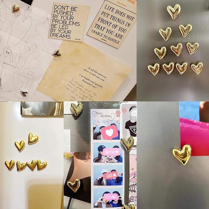 12 Imanes para Refrigerador Dorados Corazón Decorativos miniatura 7