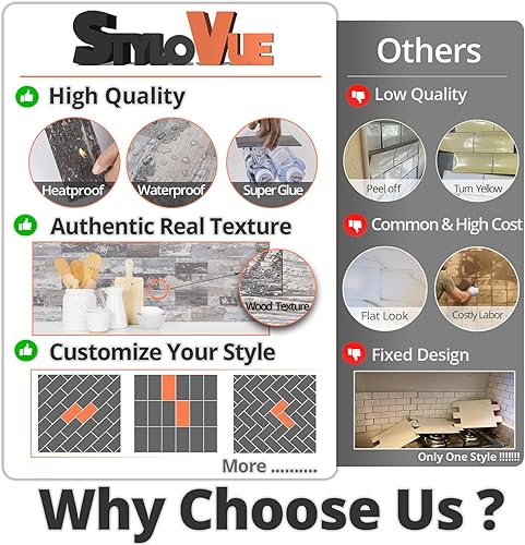 Miniatura 6 de 100 piezas para despegar y pegar para cocina, azulejos de metro de PVC de 3 x 6 pulgadas 2023 mejorados para salpicaduras de madera envejecida para