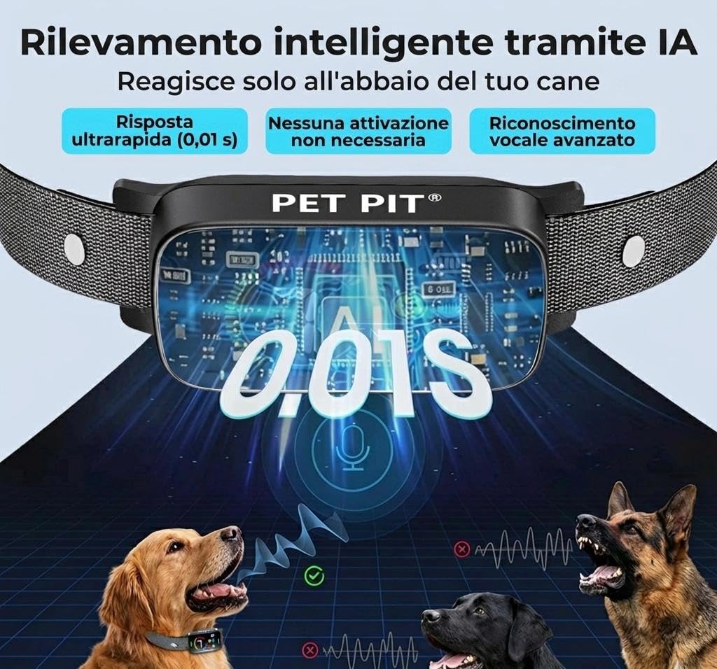 Collare Antiabbaio per Cani Senza Shock Elettrico, Ricaricabile, con 3 Modalità di Addestramento, 7 Livelli di Sensibilità, per Cani Piccoli, Medi e Grandi, Impermeabile IP67