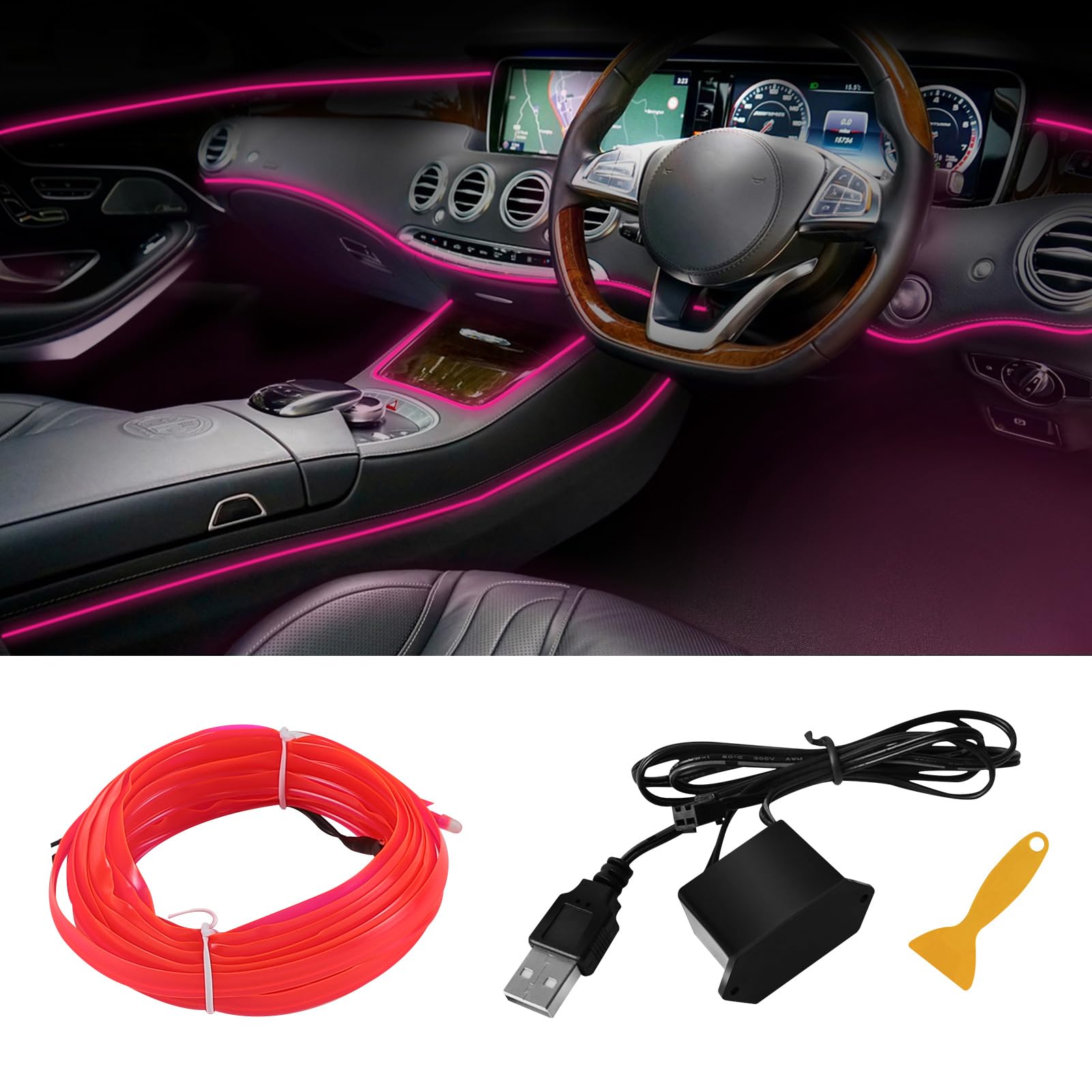 Snapklik.com : Hbxdeco EL Wire Interior Car LED Strip Lights, 16.4FT ...