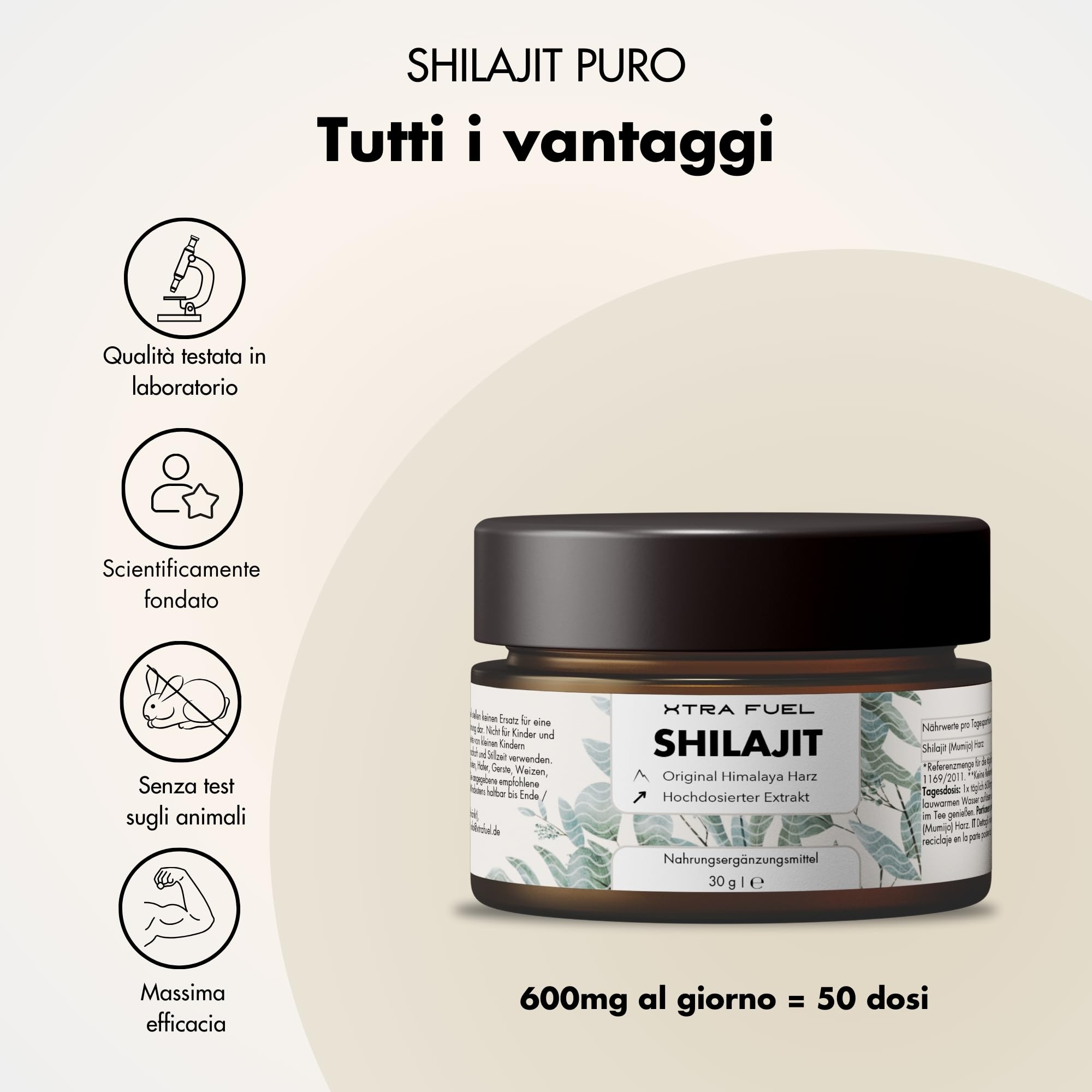 Resina Shilajit originale - Mumijo Shilajit dell'Himalaya puro al 100% (ad alto dosaggio), 600 mg per dose giornaliera, ricco di acido fulvico e umico, oltre 85 minerali - 90 g