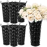 Ninehaoou 6 Pcs Galvanized Flower Bucket 9 Inch Metal Flower Vases Christmas Farmhouse French Bucket with Handles, Floral Vases for Bar Wedding Bouquet Table Centerpiece Decoration Supplies (Black)
