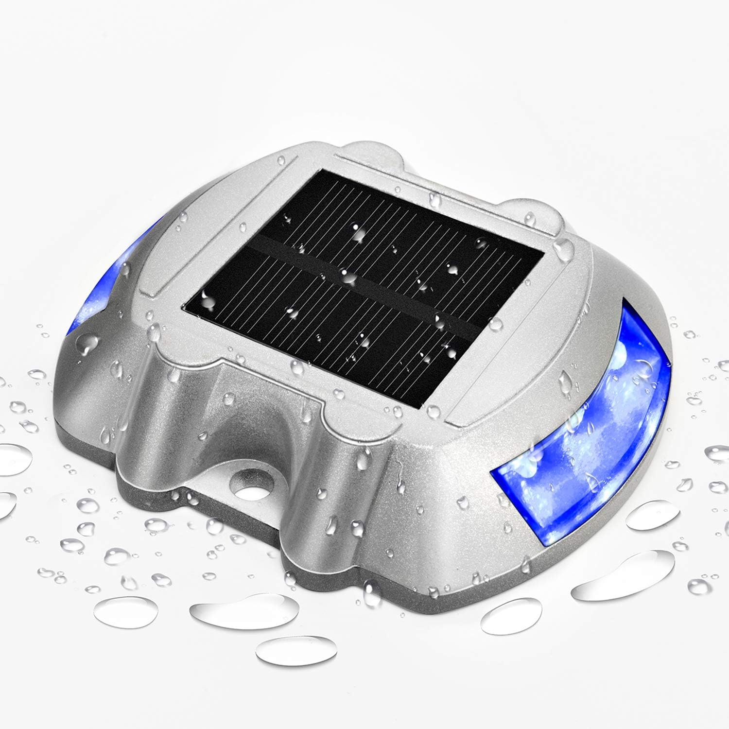 Solar Deck Lights LED Driveway Lights Solar Powered Dock Light Outdoor IP68 Waterproof Road Markers for Step Sidewalk Stair Boat Garden Ground Pathway Yard (Blue, 1 Pack)