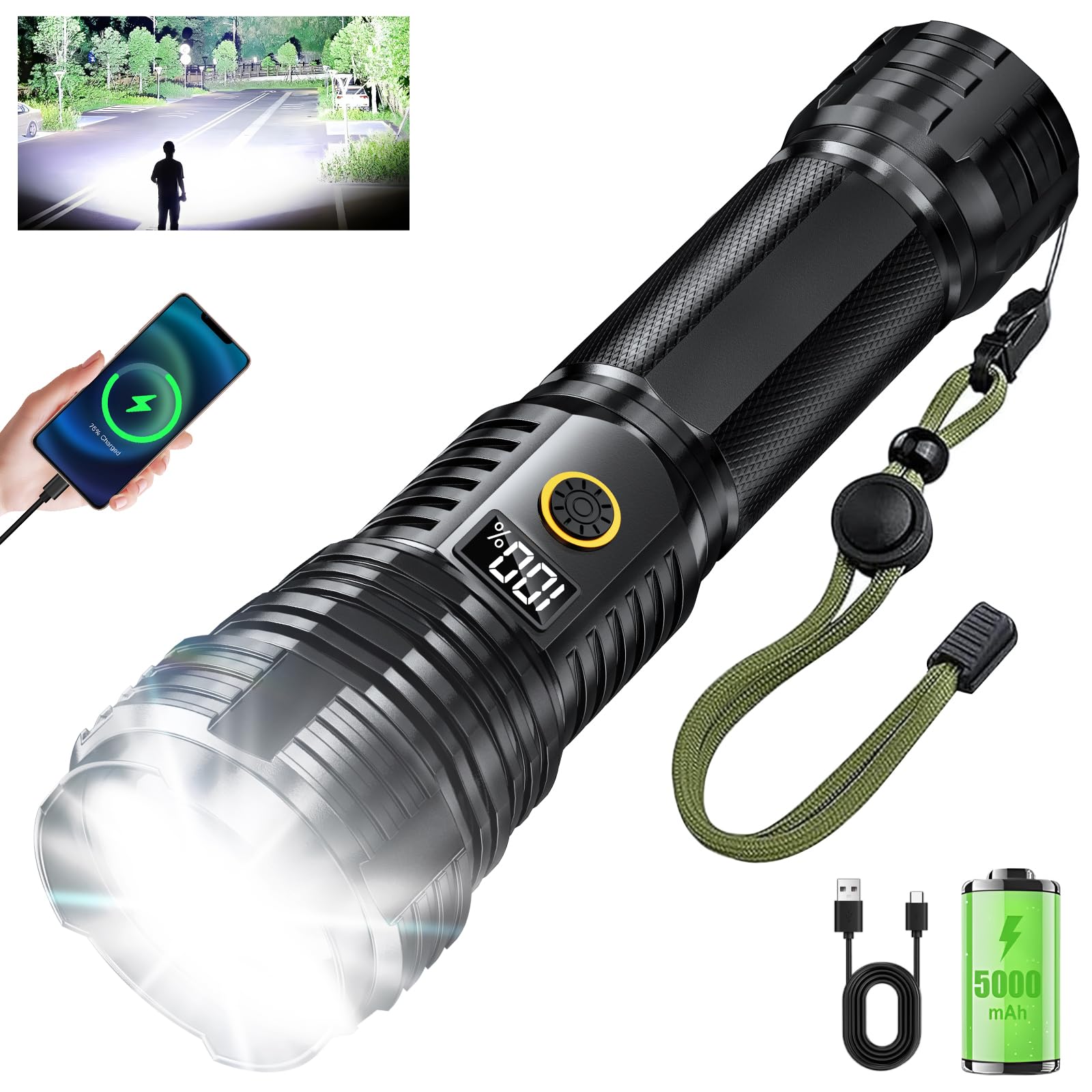 Super Bright Xhp70.2 Flashlight Torch USB Rechargeable Zoom LED Tactical Torch 126650 Battery For Camping Outdoor - 39