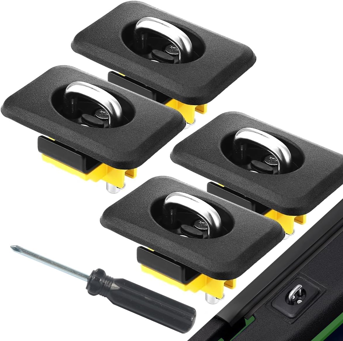 4PCS Truck Bed Tie Down Anchors Raised Fit Retractable D Ring Tie Down Compatible with 88-13 Chevrolet Silverado and GMC Sierra 95-08 Dodge RAM, 98-14 Ford F150, 98-16 Ford Super Duty