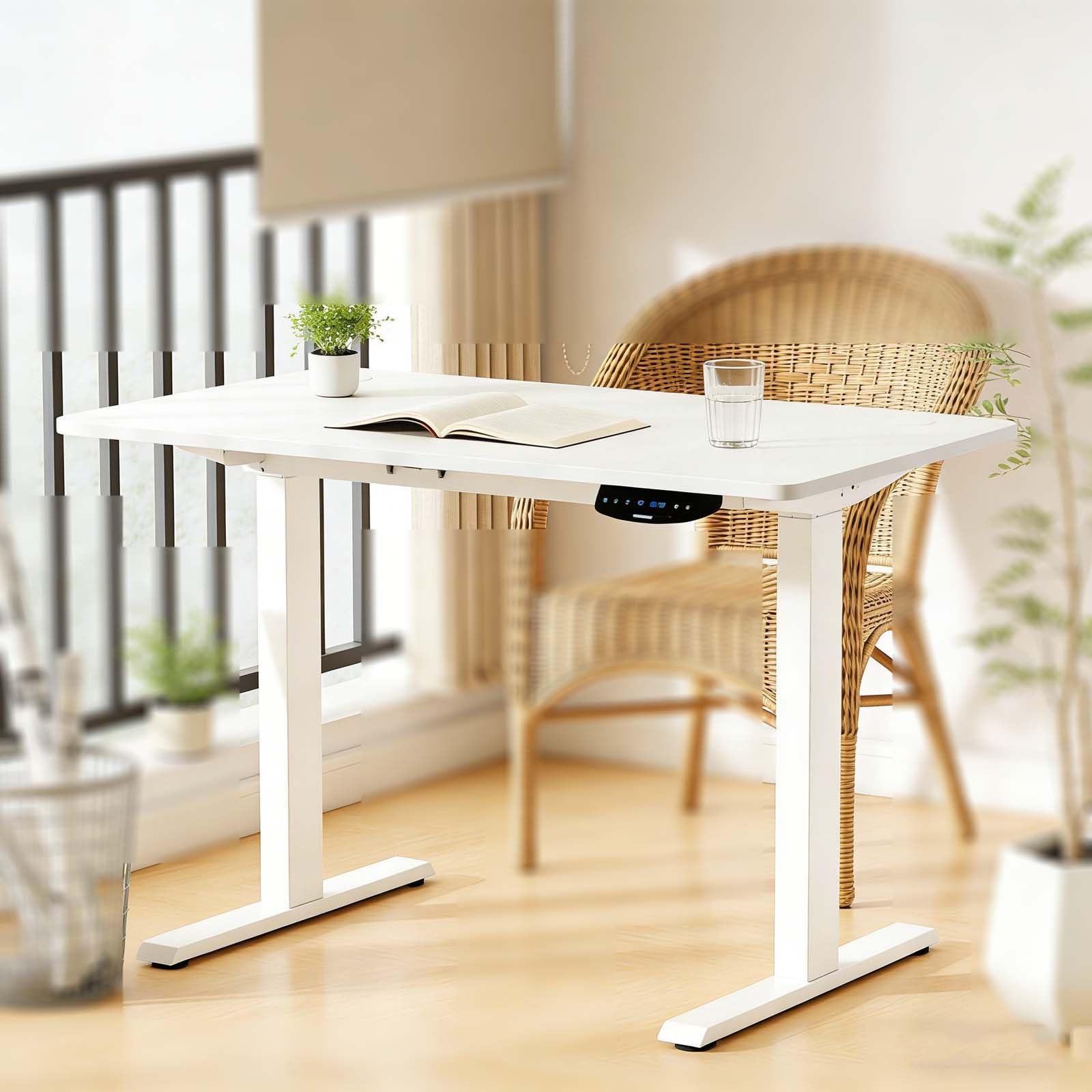 Adjustable Electric Standing Desk White Sit-Stand Desk with 3 Memory Settings Height Adjustable for Home Office Ergonomic Workstation