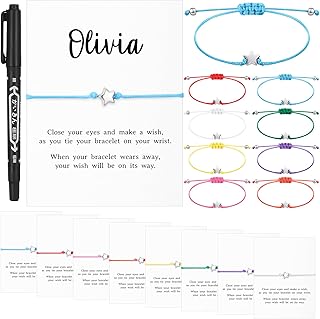 16 Set Birthday Bracelets Gifts Personalized Wish Bracelet Adjustable Star Friendship Bracelet DIY Name Make a Wish Cards with Pen Jewelry Birthday Gift for Friends