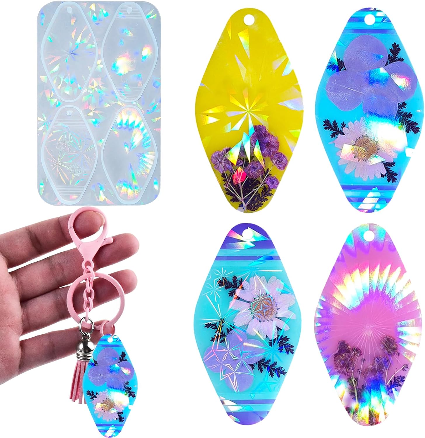BROVITI Vintage Holographic Blank Hotel Keychain Resin Silicone Mold - DIY Epoxy Casting for Jewelry, Keychains, Earrings