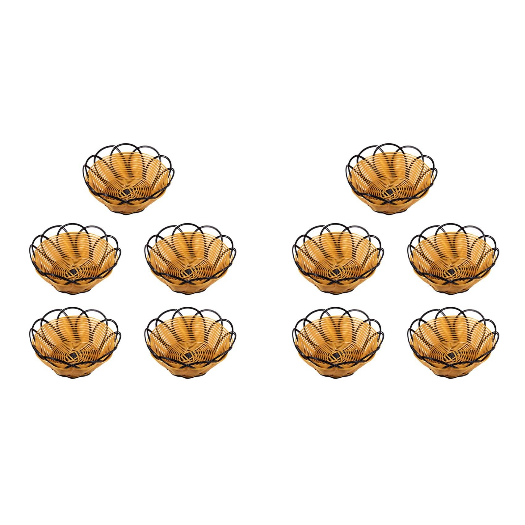 Hndhbfgrt 10pcs 7 Inch Plastic Braided Basket Fruit Vegetable Cookies Container Holder Black&Orange