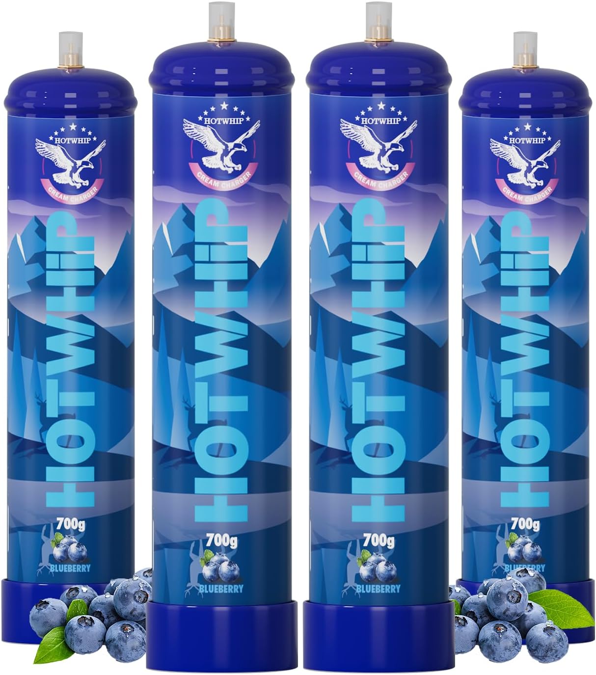 Whipped Cream Chargers 700g 1.1L Blueberry Flavor Food Grade Premium Cream Cylinder 99.99% High Purity Whip Cream Making Nitrous Oxide Tank(4 Cylinders)